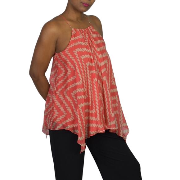 Milly Handkerchief Hem Top Orange Coral Silk Tank Swing Racerback Chiffon 2 - Picture 6 of 13